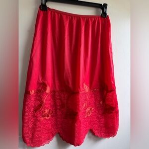 Red Lace-Hem Half Slip with Floral Appliqué